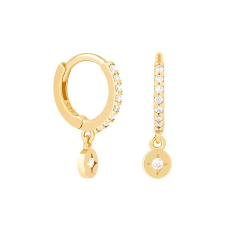 Hoop Drop Earring Sterling Silver 925 18K Gold Plated with Zircons (1 Piece)