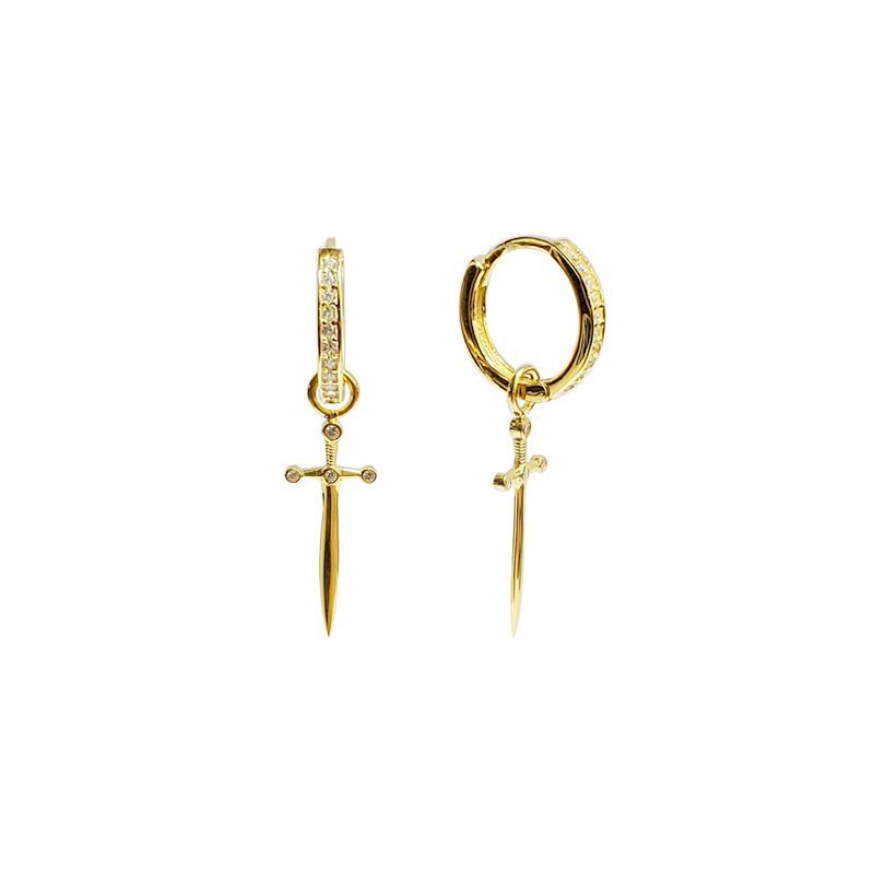 Sword Earring  Sterling Silver 925 18K Gold Plated with Zircons (1 Piece)