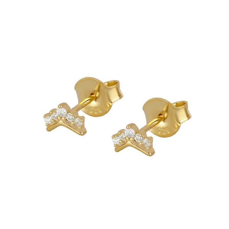 Pin Earring Sterling Silver 925 18K Gold Plated with Zircons (1 Piece)