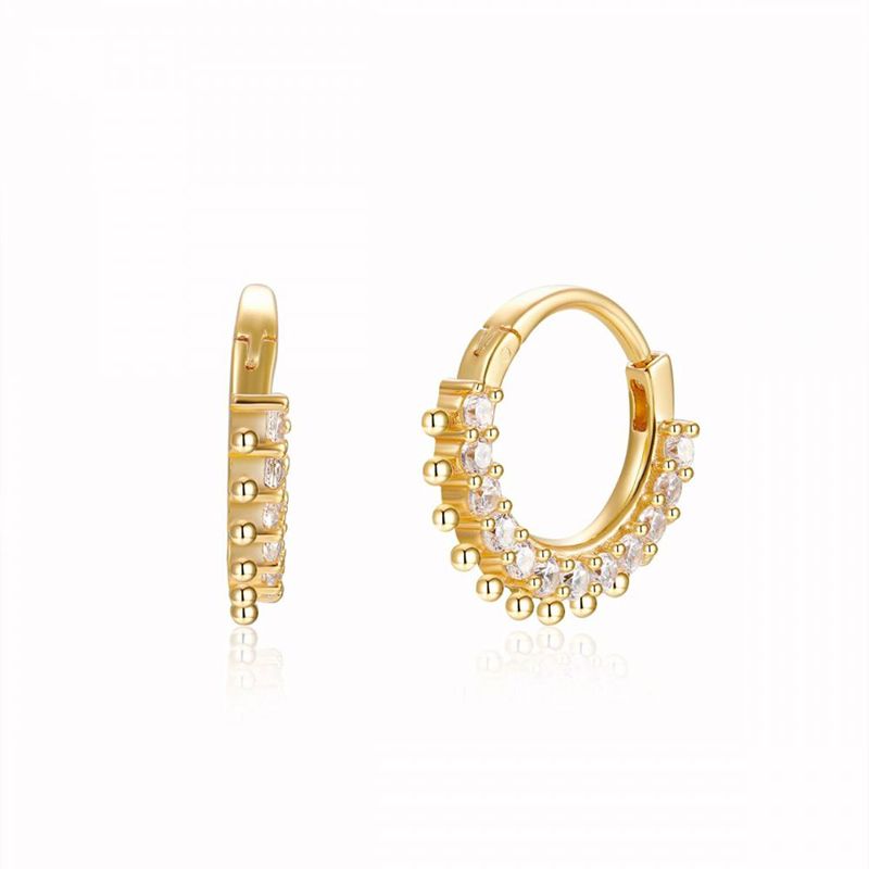 Ηoop Earring INS Sterling Silver 925 18K Gold Plated with Zircons (1 Piece)