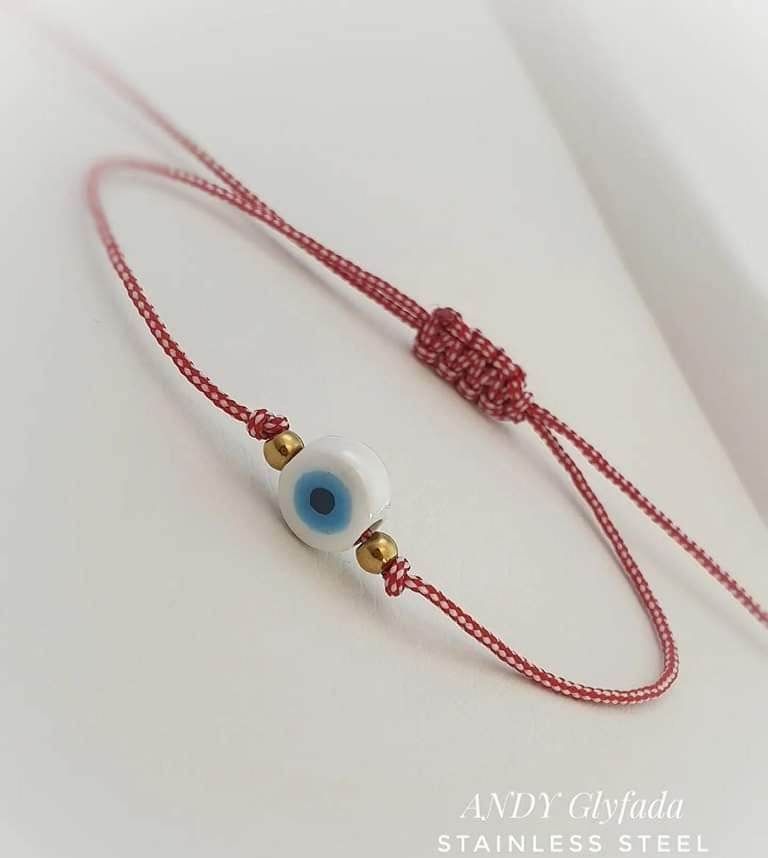 Handmade March Bracelet with Ceramic Εvil Eye on Macrame Cotton Cord