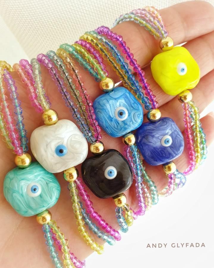 Enamel Eye Bracelet with Beads on Macrame Cord