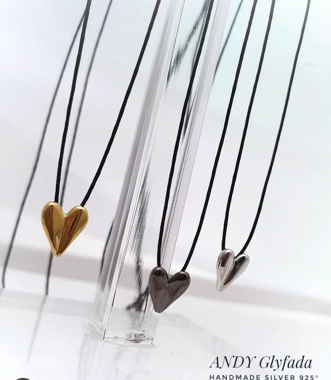 Heart Necklace Sterling Silver 925 18K Gold Plated - Rhodium Plated or Oxidized with Silver Clasp 925