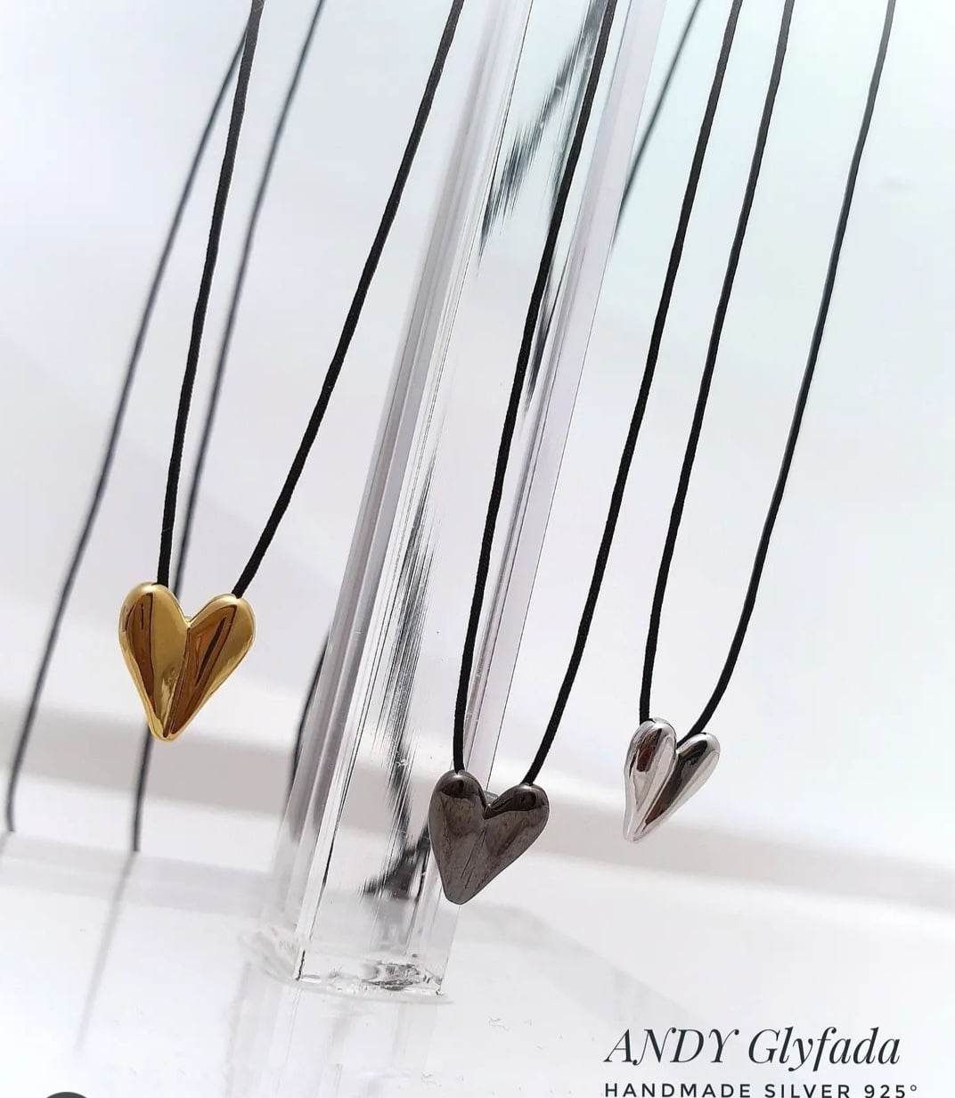 Heart Necklace Sterling Silver 925 18K Gold Plated - Rhodium Plated or Oxidized with Silver Clasp 925