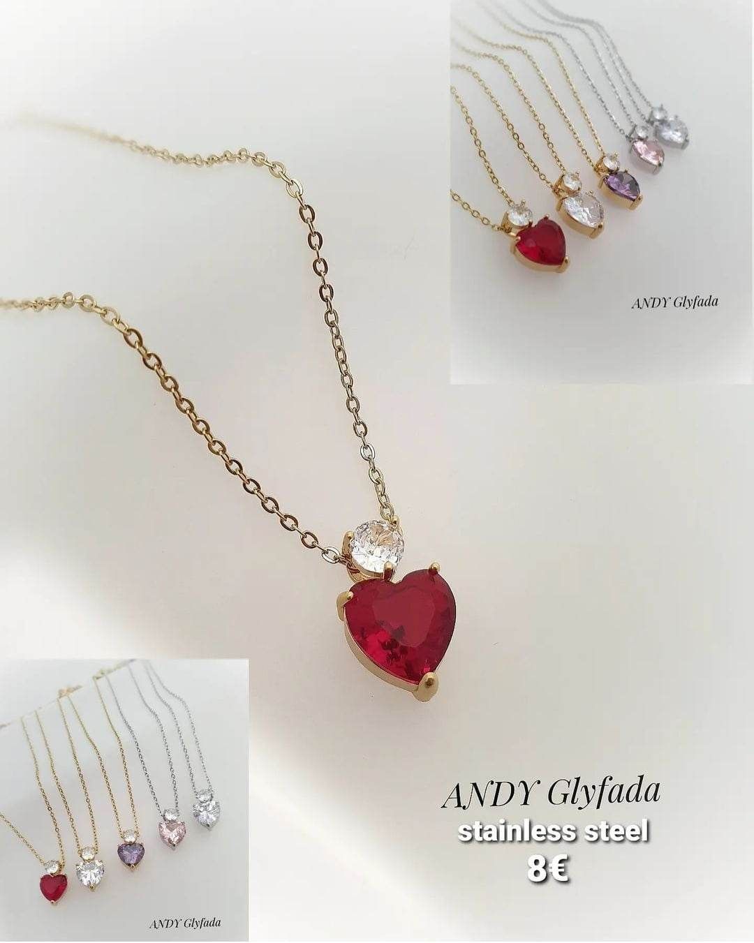 Stainless Steel Heart Necklace with Zircon