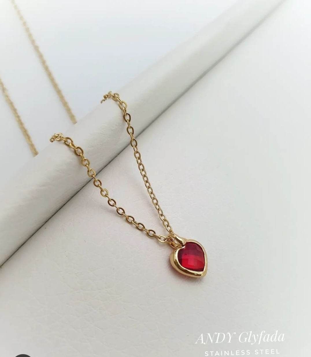 Stainless Steel Red Heart Necklace with Zircon