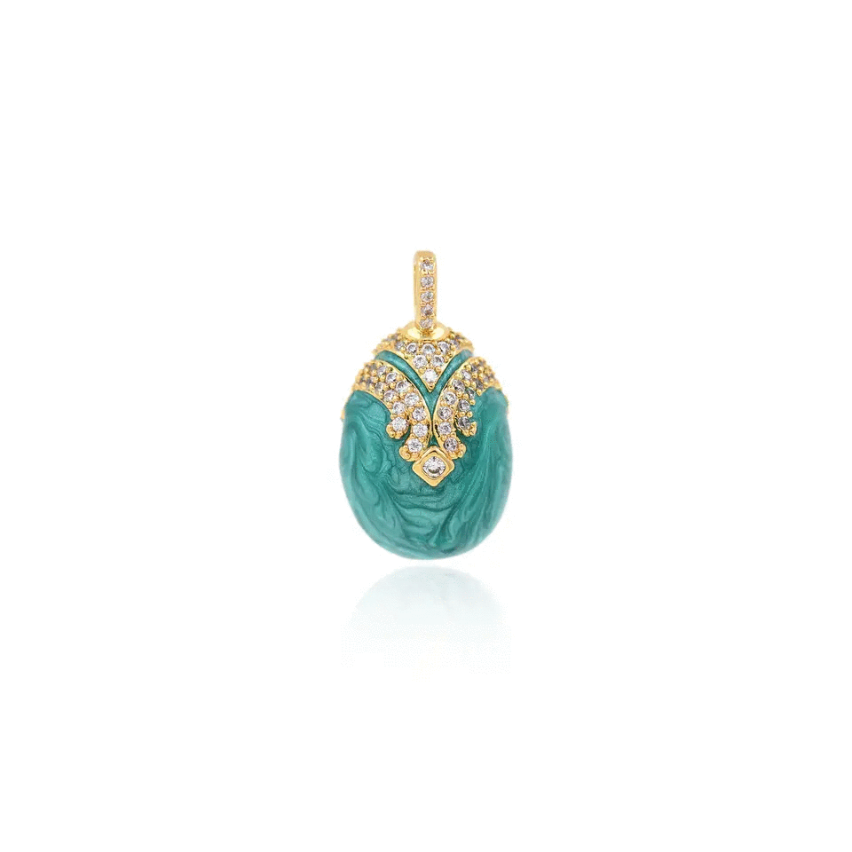 Enamel Egg Necklace with Zircons and Stainless Steel Chain