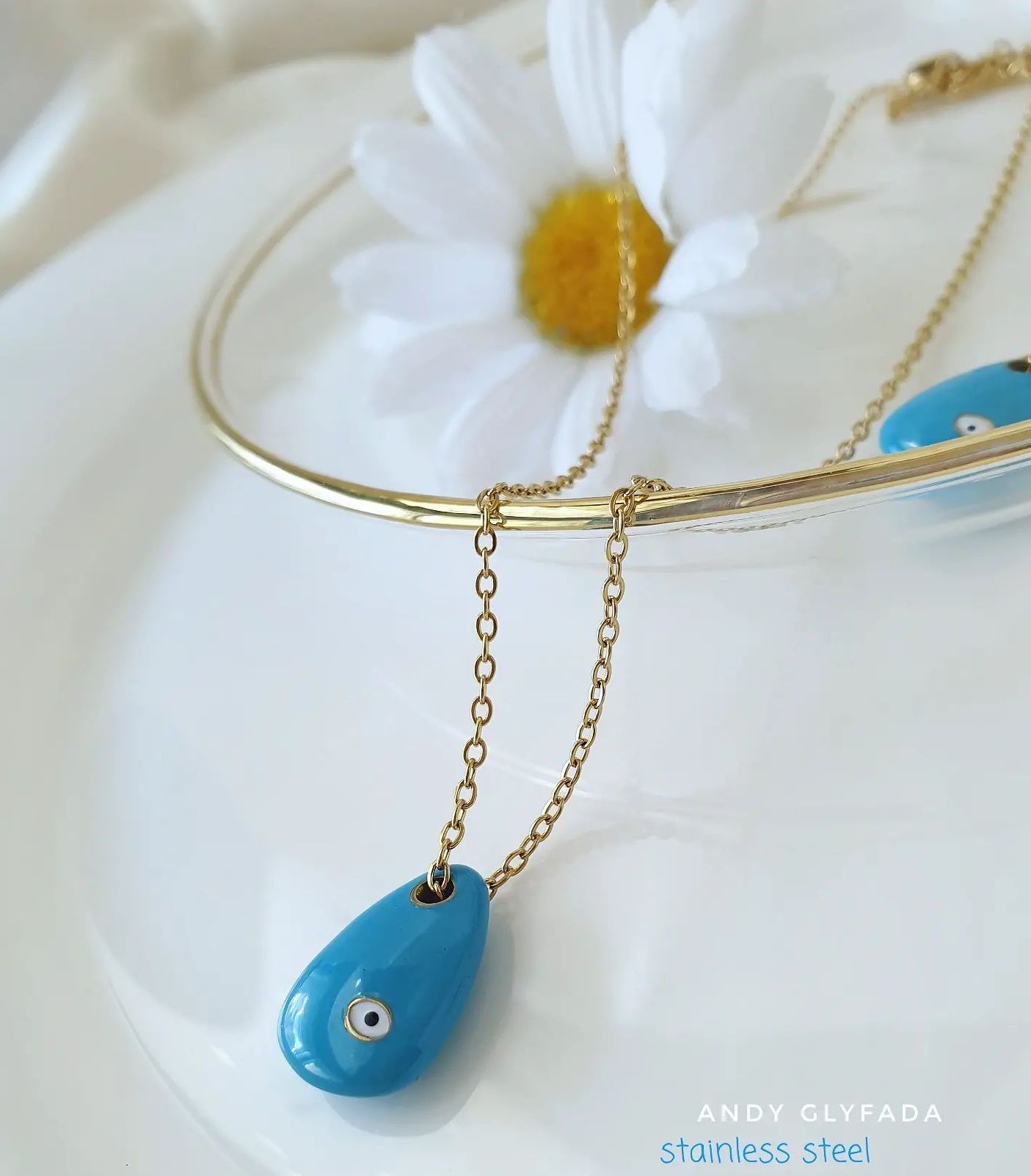 Enamel Necklace with Evil Eye Enamel in Stainless Steel Chain