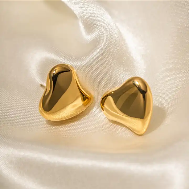 Stainless Steel Oblique Heart Earrings