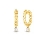 Single Hoop Earring Chain Silver 925 18K Gold Plated with Zircon (1 Piece)