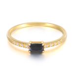 Solitaire Ring Sterling Silver 925 18K Gold Plated with Black Onyx Semiprecious Stone and Zircons