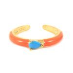 Sterling Silver 925 18K Gold Plated with Semi Precious Stones Turquoise Oval Enamel Ring Adjustable