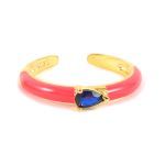 Sterling Silver 925 18K Gold Plated with Semi Precious Stones Oval Enamel Ring Adjustable