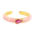 Sterling Silver 925 18K Gold Plated with Semi Precious Stones Oval Enamel Ring Adjustable