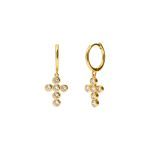 Cross Hoop Earring Sterling Silver 925 18K Gold Plated with Zircons (1 Piece)