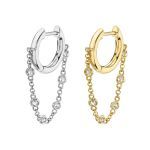 Sterling Silver 925 18k Gold Plated Earring Simple Round Diamond Chain with Zircons (1 Piece)